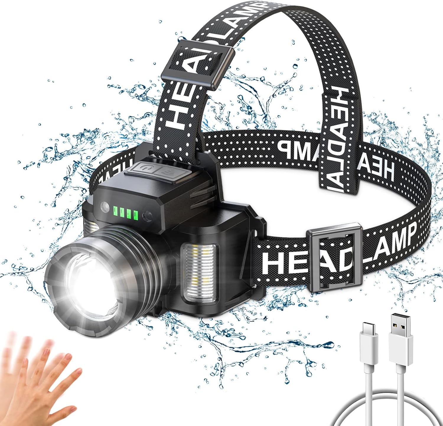 Wiederaufladbare Led-stirnlampe, Wiederaufladbar, Verstellbar, 9000 Mah, Für Camping, Superhelle Stirnlampe Mit 90.000 Lumen, 3 Modi Mit Bewegungssensor