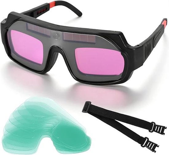 Selbstverdunkelnde Schweißerbrille Mit Sonnenschutz – Polycarbonat-schutzlinse – Inklusive 10 Ersatzlinsen Und Haargummi – Schutzbrille Für Wig-, Mig-, Lichtbogen- Und Plasmaschweißen.
