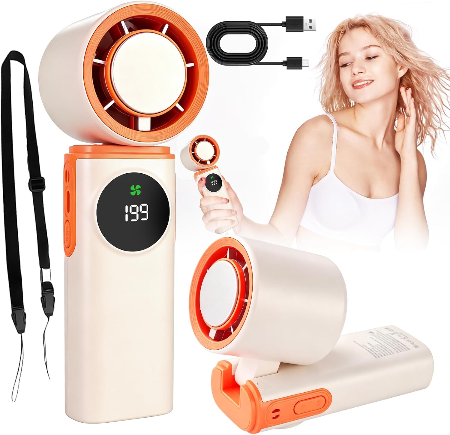 Tragbarer Handventilator Mit 6000 Mah Und Eiskühlung – 20 Stunden Akkulaufzeit – Wiederaufladbar – Mini-ventilator Für Den Persönlichen Gebrauch – Eiskompressionseffekt – 6000 M
