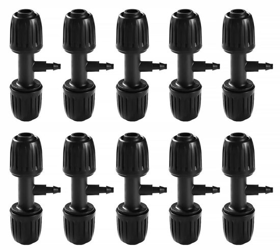 T-stücke – 10er-pack – Für Schläuche Mit 16 Mm Außendurchmesser Und Tropfbewässerungsschläuche Mit 4 Mm Innen-/7 Mm Außendurchmesser – Schwarz – 9,55 Cm