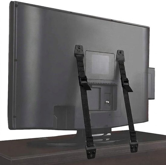 Set Mit 4 Verstellbaren Metall-wandbefestigungsbändern Zur Kindersicherung Für Flachbildfernseher – Schwarz