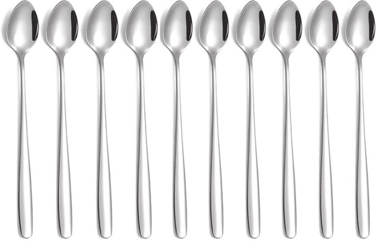 Ein Set Aus 10 Langstieligen Edelstahl-teelöffeln, Perfekt Für Latte Macchiato, Espresso, Heiße Schokolade, Heißgetränke, Desserts Und Eiscreme – 19,8 Cm