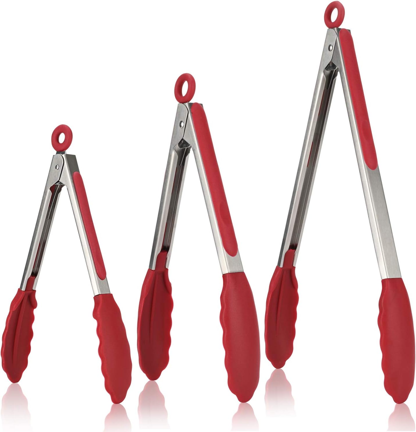 3-teiliges Set Hitzebeständiger Silikon-grillzangen Und Küchenzangen (rot, 7/9/12 Zoll).