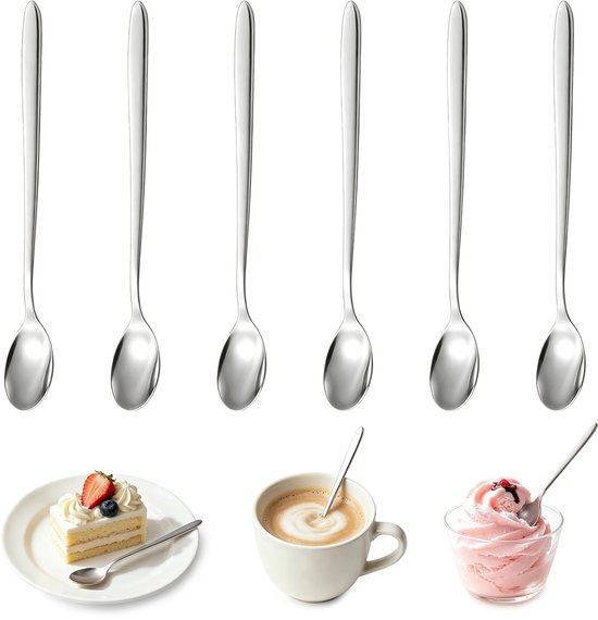 6er-set – Edelstahl – Langstielige Kaffeelöffel – Löffel Für Eiscreme, Kaltgetränke, Heiße Schokolade Und Desserts – Größe Xl – 18,5 × 2,5 Cm