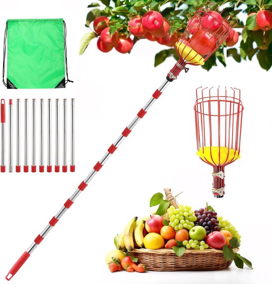 Teleskop-obstpflücker, 4,2 Meter Abnehmbare Stange Mit Edelstahlkorb Und Schaumstoffpolster.