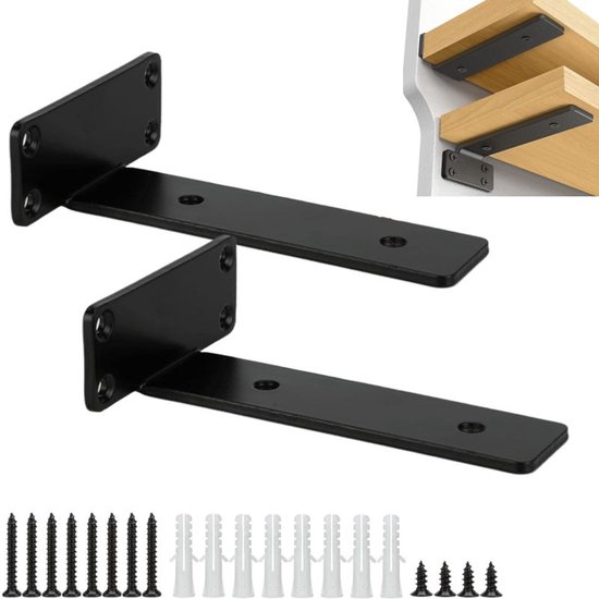 2-teiliges Set – 15 X 0,5 Cm Schwarze, Verdeckte Wandregalhalterungen Aus Schmiedeeisen Im Retro-industrie-stil