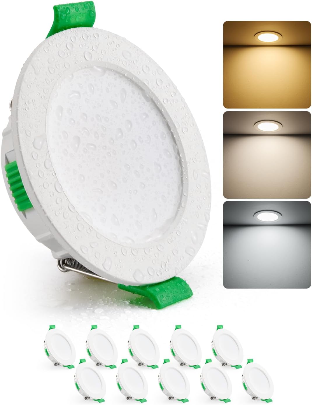 Led-einbaustrahler, 55–68 Mm, 4 W, Badezimmerdecke, Warmweißes Licht 2700 K, Neutralweißes Licht 4000 K, Kaltweißes Licht 6000 K, Dimmbar, Ip44, 10er-pack [energieeffizienzklasse E]