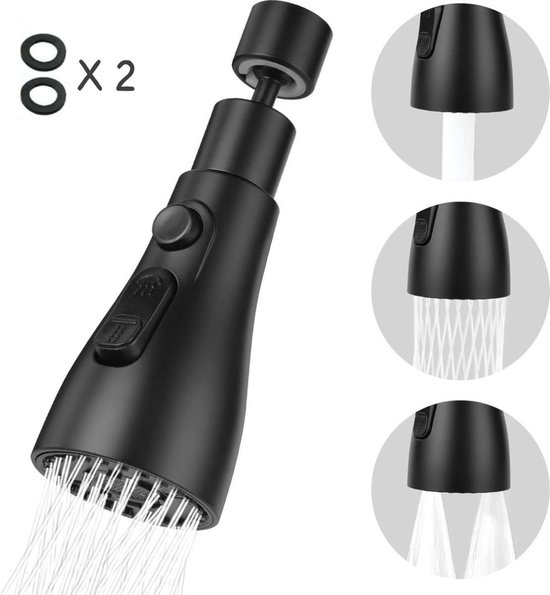 Küchenarmatur-zubehör, 360° Drehbare G1/2 Küchenarmatur, 3 Geschwindigkeitsstufen, Schwarz