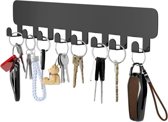 Selbstklebender Wand-schlüsselanhänger Mit 8 Wandhaken, Schwarz, Kein Bohren Erforderlich, Für Wohnzimmer, Küche, Büro, 25 X 4 X 3 Cm