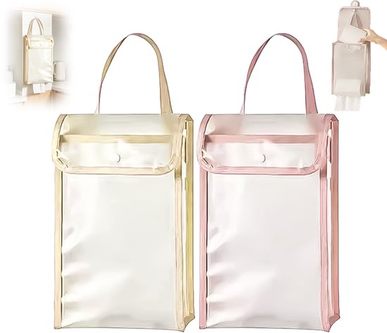 2er-packung Wasserdichte, Wandmontierte Toilettenpapier-aufbewahrungsbeutel In Rosa Und Beige