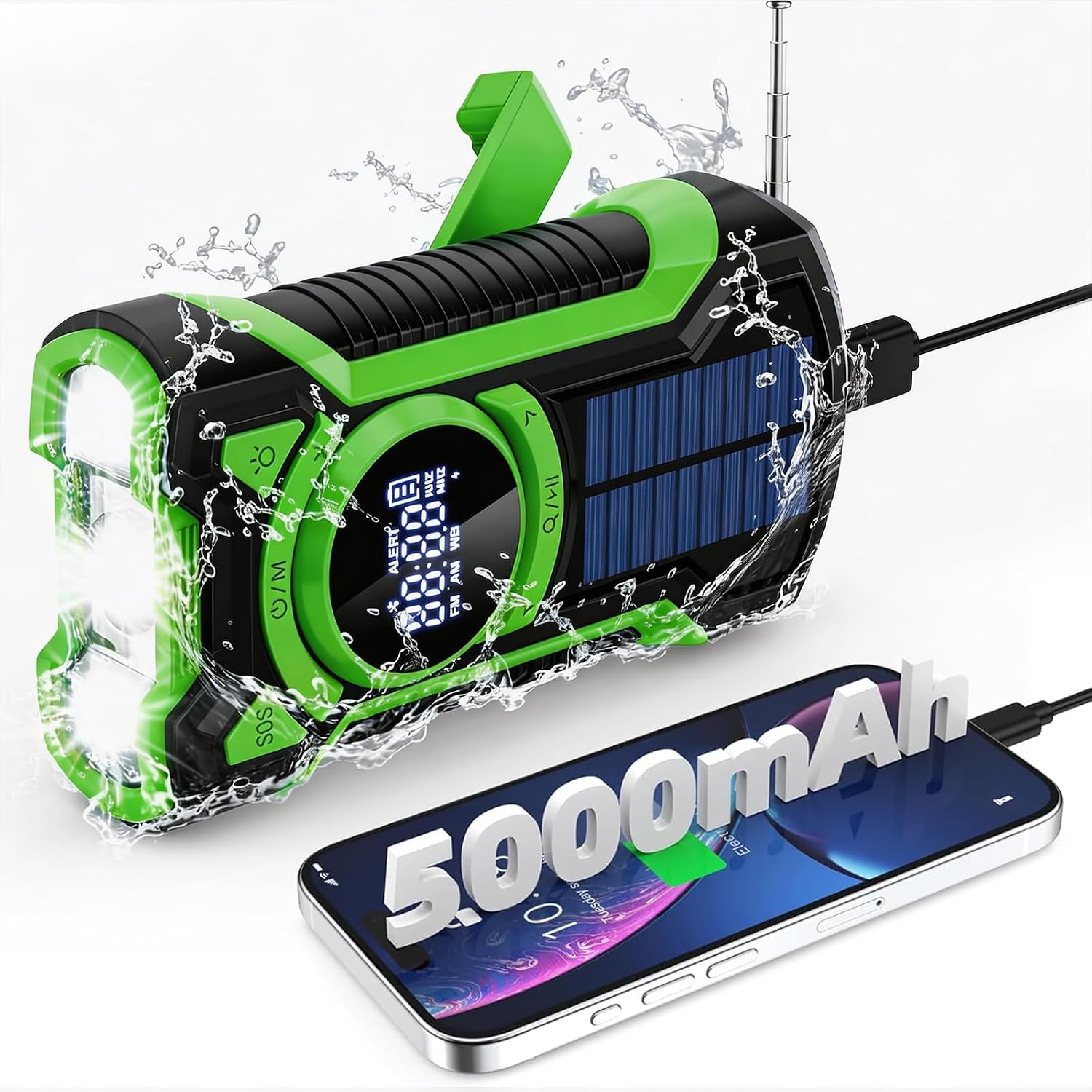 Notradio, Tragbar, Powerbank, 2000 Mah, Schwarz, Für Den Innenbereich, Solarbetriebenes Tragbares Radio Mit Led-taschenlampe Und Sos-alarm