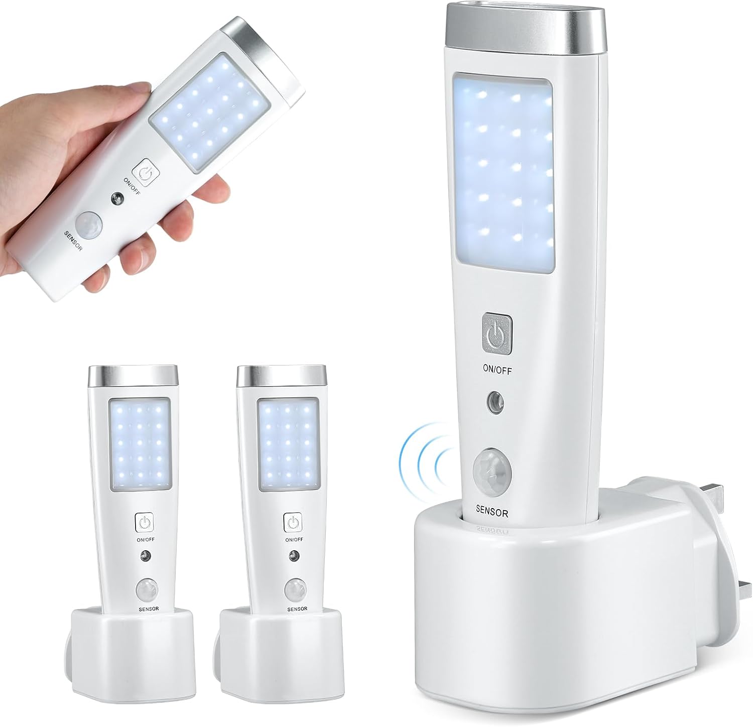 2er-pack 4-in-1 Led-nachtlichter Mit Bewegungsmelder, Wiederaufladbarem Sockel Und Taschenlampe Für Notstromausfälle