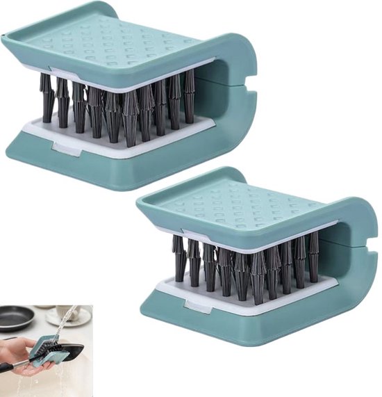 2er-pack U-förmige Küchenmesser- Und Besteckreinigungsbürste (grün, 9x7,5x5cm), Multifunktionaler Scheuerschwamm.