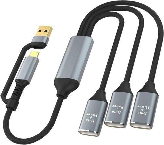 Usb-splitter-y-kabel (30 Cm), 2-in-1 Usb-a- Und Usb-c-erweiterungshub, Mehrfach-port-extender, Daten-ladeadapter Für Mac Macbook, Auto, Xbox, Usb-stick, Pc