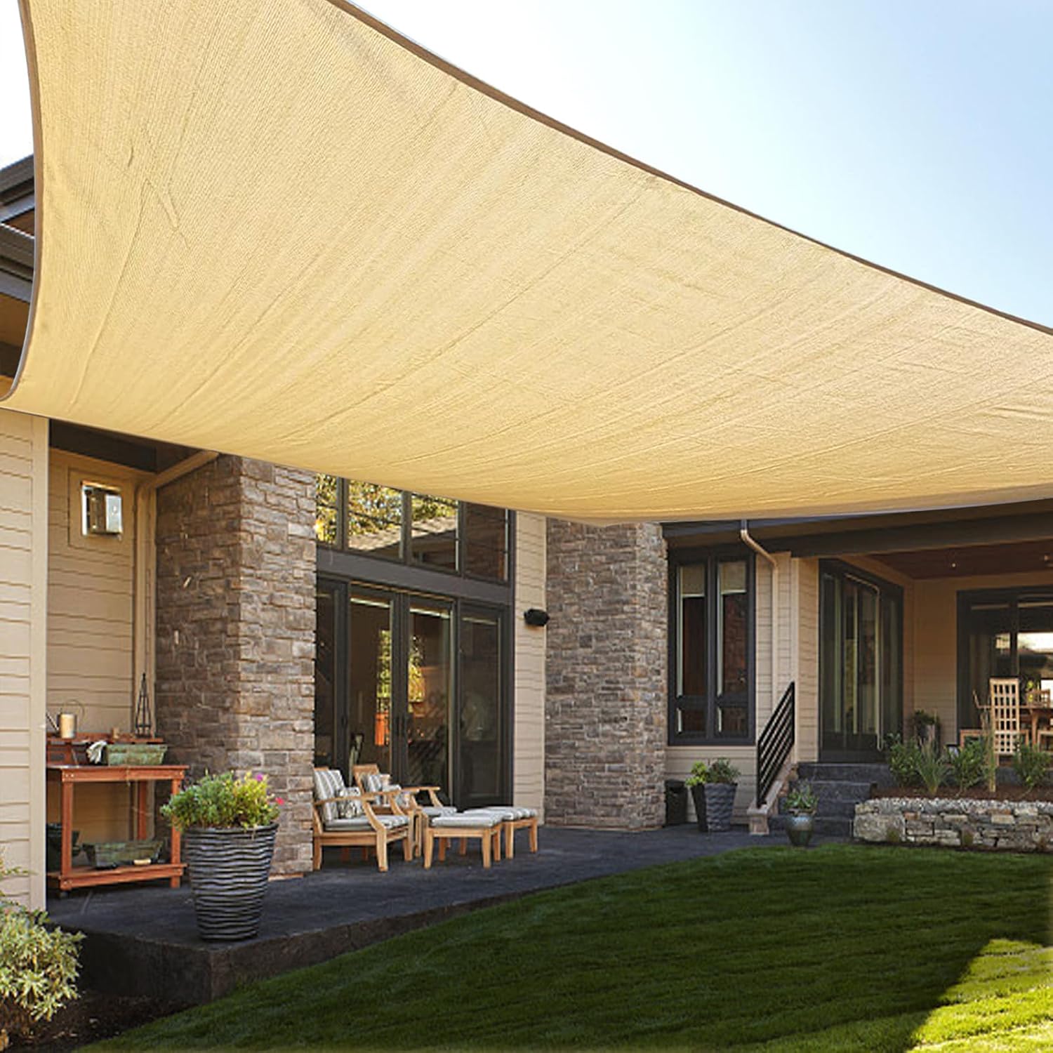 Rechteckiges Schattierungstuch 4 X 6 M – Uv-schutz – Sandfarben – Sonnenschutz Für Terrasse, Garten Und Hinterhof