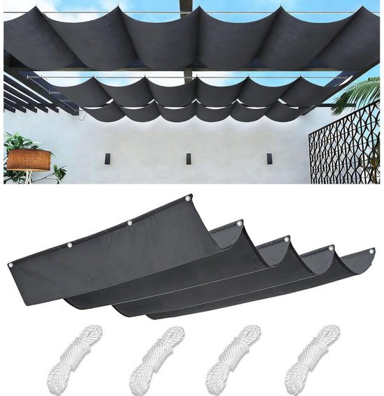 Einziehbare, Wellenförmige Markise, Wasserdichtes Vordach, Markisenabdeckung, Sonnenschutz Aus Polyesterfaser, Für Terrasse/carport, 100 X 3000 Cm, Dunkelgrau.