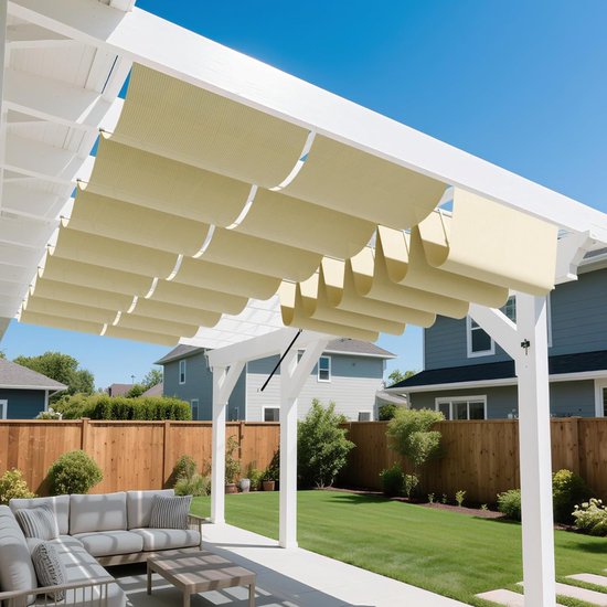 Einziehbare, Wellenförmige Markise, Wasserdichtes Vordach, Markisenabdeckung, Sonnenschutzgewebe Aus Polyesterfaser, Für Terrasse/carport, 100 X 3000 Cm, Beige.