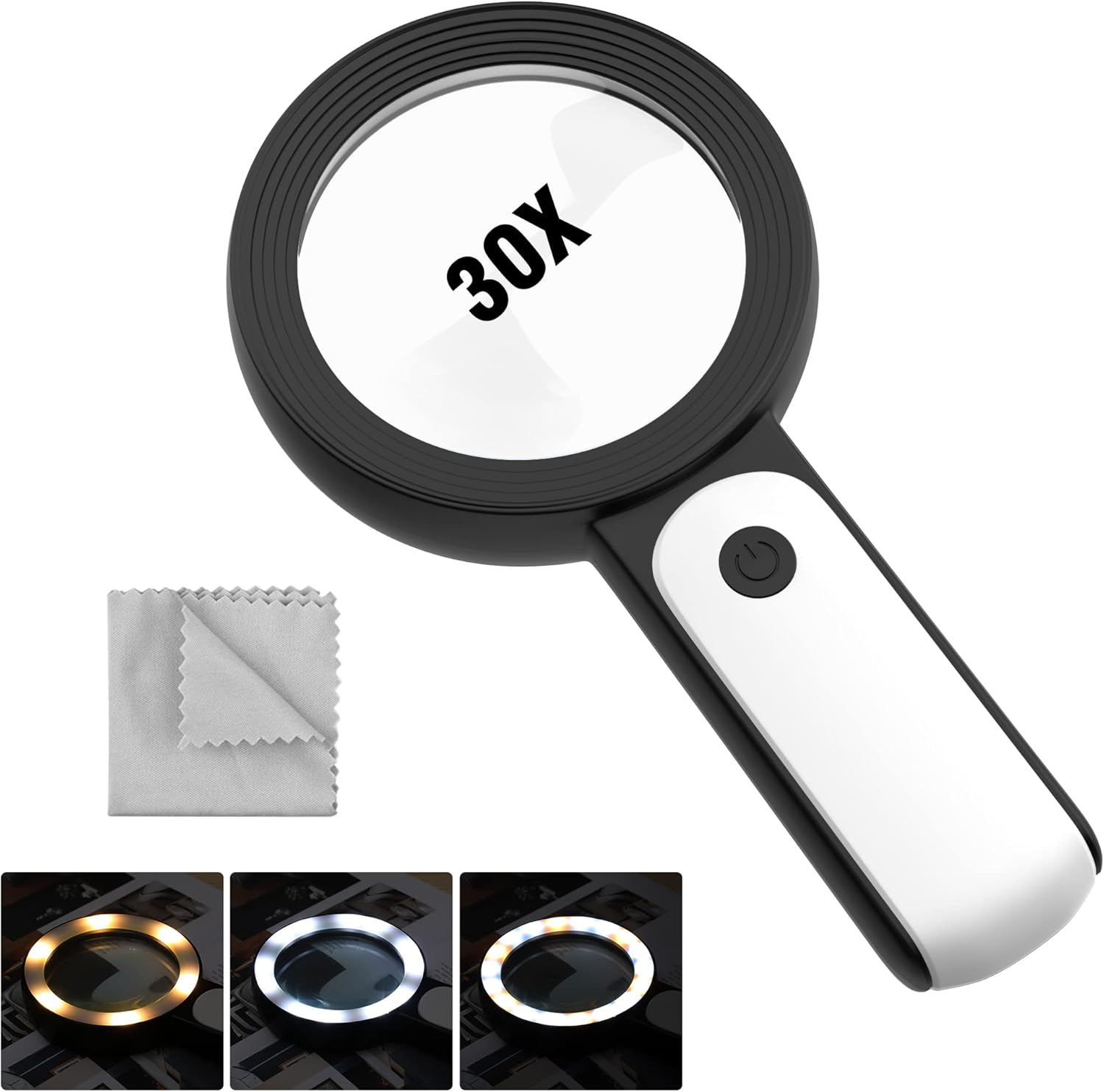 30-fache Handlupe Mit Beleuchtung – 18 Leds – 3 Modi – Für Senioren, Kinder, Zum Lesen, Für Münzen, Schmuck Und Inspektionen – Schwarz