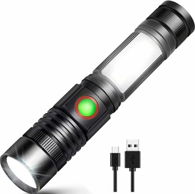 Leistungsstarke, Per Usb Aufladbare Led-taschenlampe, Tragbare Cob-lampe In Militärqualität Mit Variablem Fokus Für Autoreparaturen Und Camping