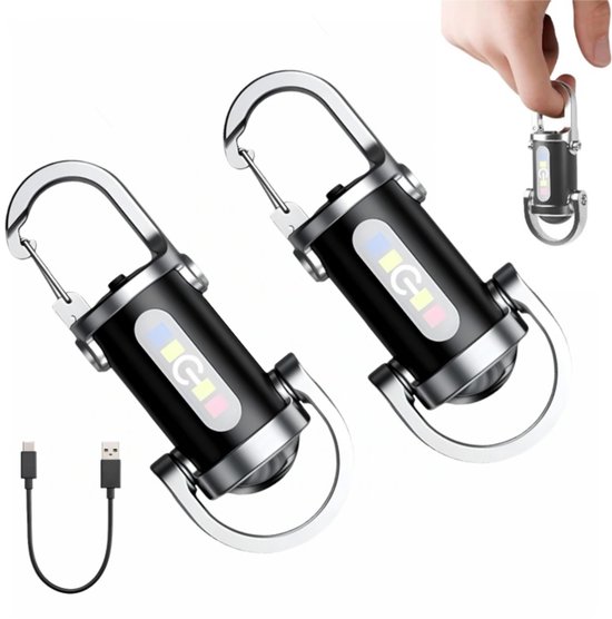 Set Mit 2 Schlüsselanhänger-taschenlampen (600 Lm), 5 Modi, Wiederaufladbare Led Mit Warnlicht, Ip44 Wasserdicht, Für Haushalt, Auto, Outdoor, Reisen Und Camping