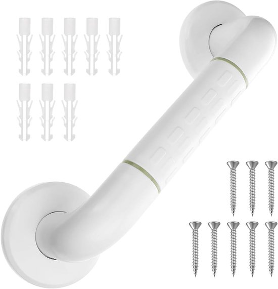 Haltegriff Für Bad Und Dusche, 30 Cm, Mit Reflektierenden Streifen, Rutschfester Duschgriff, Sicherheitsgriff, Wc-haltegriff, Badewannengriff, Weiß