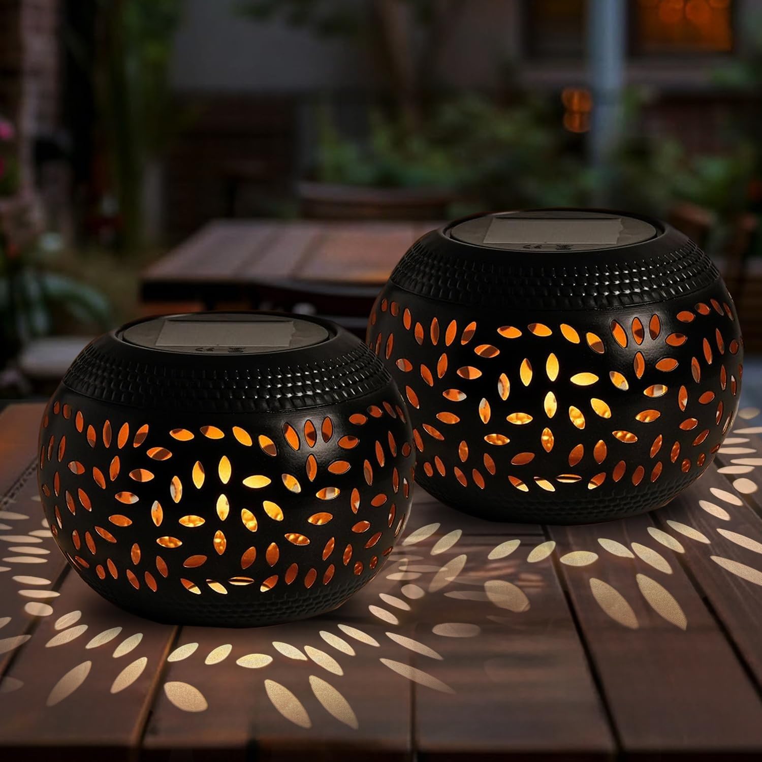 2er-pack Wasserdichte Schwarze Led-solar-tischlampen Für Den Außenbereich, Dekorative Laternen Für Terrasse Und Garten