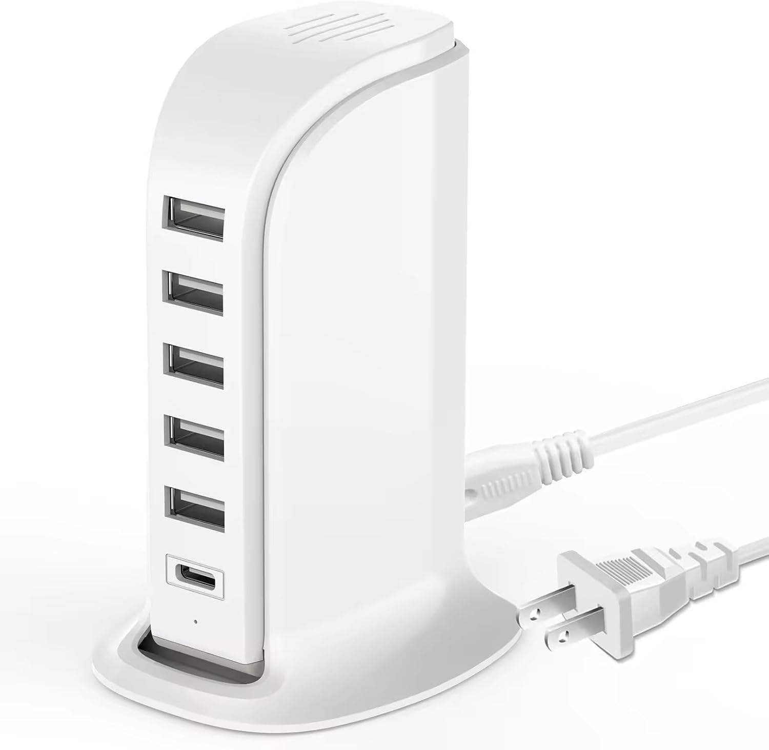 Usb-ladestation Für Mehrere Geräte, 5 Usb-anschlüsse + 1 Usb-c-anschluss (turmmodell), Geeignet Für Smartphones, Tablets Und Andere Geräte