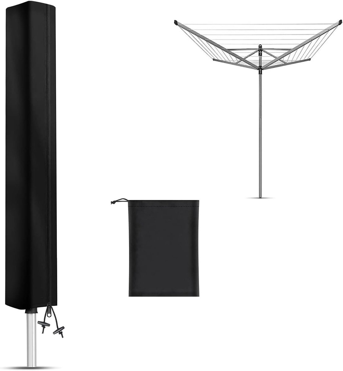 Schwarze Universal-schutzhülle Für Wäschetrockner, Wäscheständer Und Wäscheleine, 168 X 16 X 16 Cm