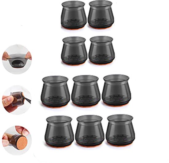 10-teilige Silikon-stuhlbeinschoner Mit Filz, Rutschfest Und Schalldämpfend, Für Möbel, Tische Und Stühle – Schwarz