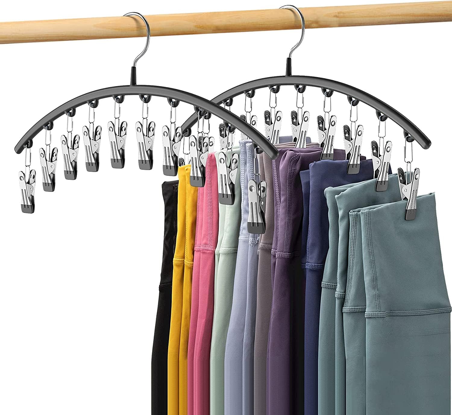 2er-pack Leggings-organizer Für Den Kleiderschrank, Schwarze Kleiderbügel, Platzsparender Hängeorganizer Für Den Kleiderschrank, Metall-yogahosenbügel Mit 10 Clips, 20 Leggings