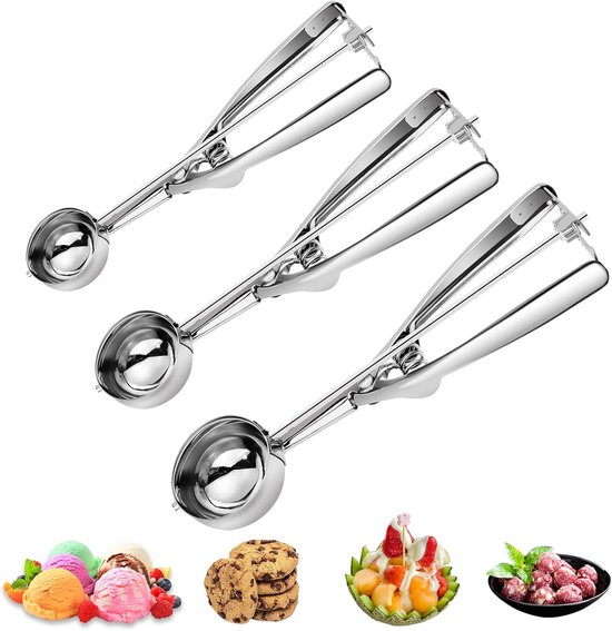 3-teiliges Eisportionierer-set – Premium-eisportionierer-set – Kleine, Mittlere Und Große Edelstahlportionierer – Profi-eisportionierer Mit Quetschmechanismus