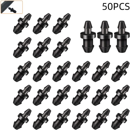 50 Stück – 1/4-zoll-tropfschlauchverbinder Mit Widerhaken – Anschlusskappen – Tropfschläuche, Gartenschläuche – Schwarz – 20,2 × 7 × 5,2 Mm