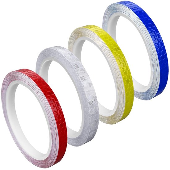 Rollen, 1 Cm × 8 M, Reflektierendes Band, Selbstklebende Sicherheitsmarkierungen, Reflektierende Streifen, Reflektierende Aufkleber, Warnband, Weiß, Gelb, Rot, Blau