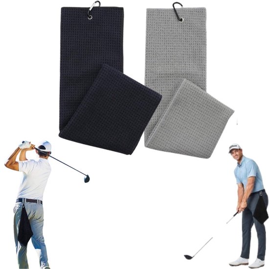 2 Stück, Mikrofaser-golfhandtuch, Schlägerreinigungstuch, Golfzubehör, Weich, Saugfähig Für Wasser Und Schweiß, Schwarz-grau, 40 X 40 Cm, Für Radfahren, Golf Und Yoga