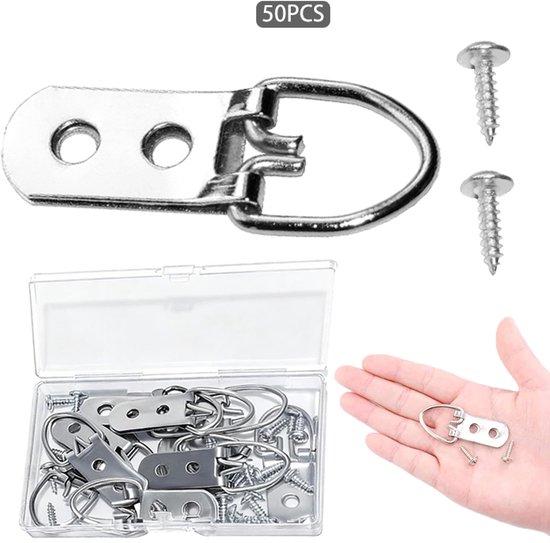 50 Stück, D-ring, Metallhaken, Stabiler D-ring-haken Mit Doppelloch, Für Bilderrahmen, Mit Schraube, Kann Zum Aufhängen Von Uhren Und Gemälden Verwendet Werden