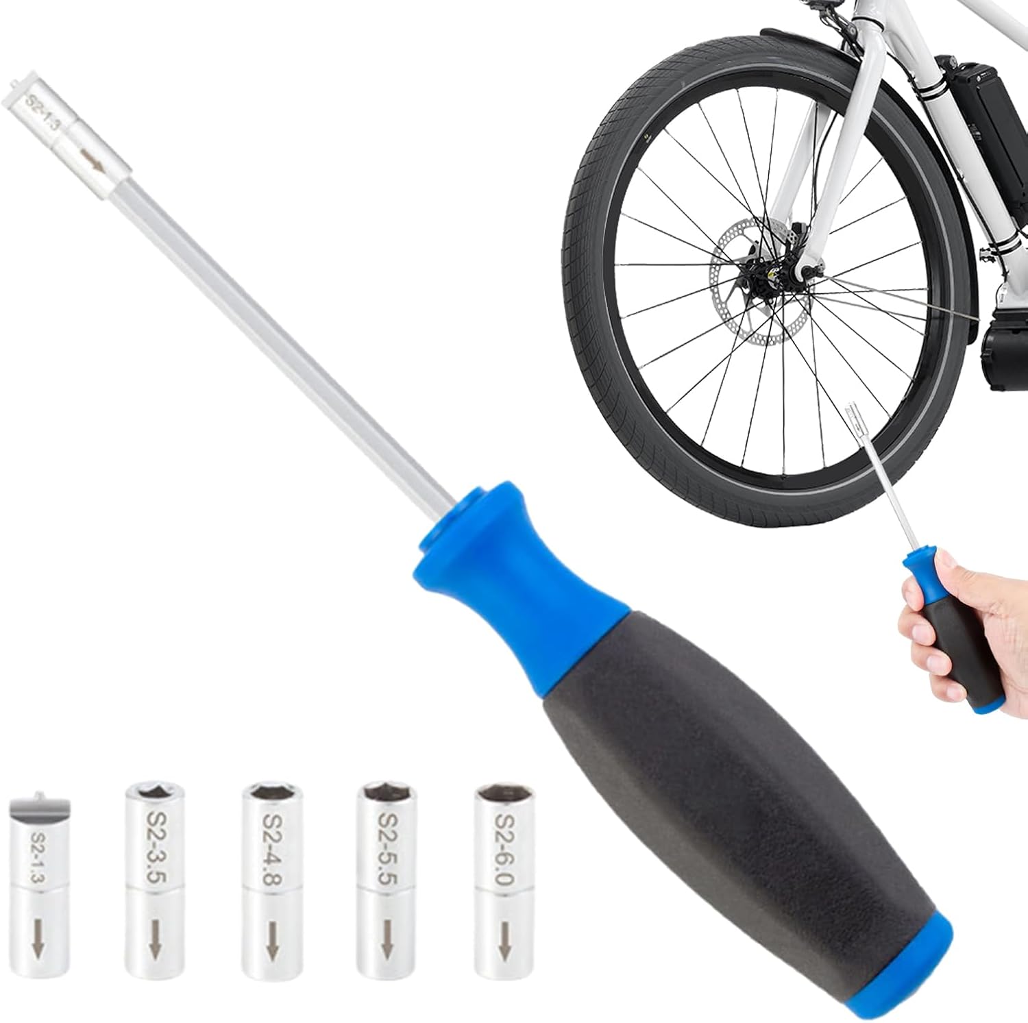 Fahrradspeichen-nippelschlüssel, 5-in-1-multitool Mit Austauschbarem Zubehör, Speichen-nippelschlüssel, Fahrrad-multitool Mit Ergonomischem Griff.