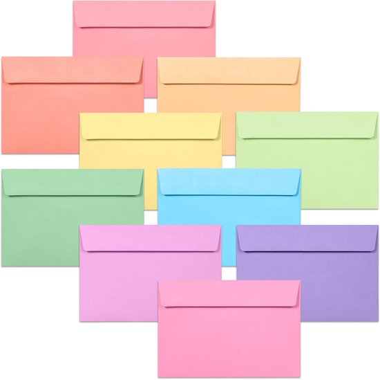 50er-pack Farbige Briefumschläge, 15,8 X 10,8 Cm In 10 Sanften Farben Mit Selbstklebenden Verschlüssen Für Grußkarten.