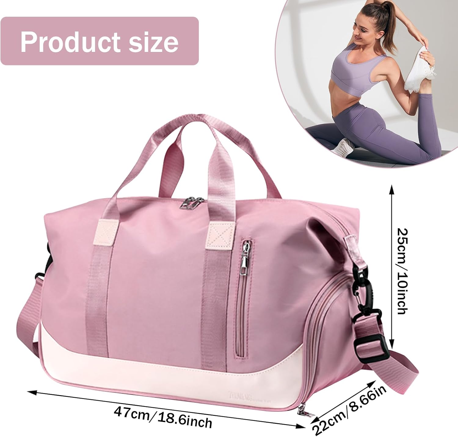 Reisetaschen Für Damen Und Herren Mit Separaten Nass- Und Trockenfächern Großes Wasserdichtes Schuhfach Für Sport Sporttasche, Indoor-aktivitäten, Wandern, Camping, Yoga (rosa)