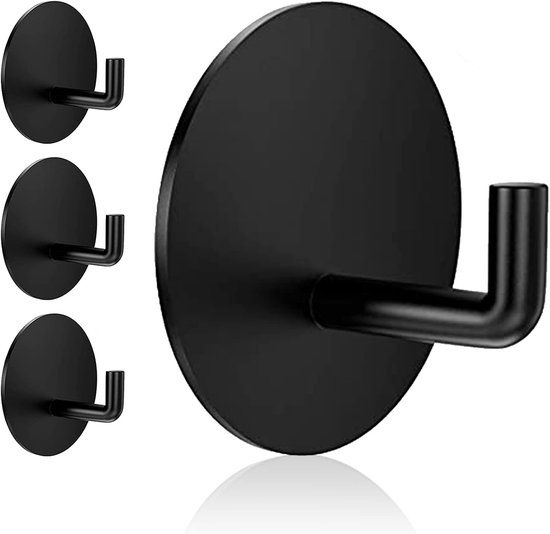 4 Stück Schwarze, Selbstklebende Türhaken Aus Edelstahl – Robust Und Abnehmbar – Zum Aufhängen Von Luffaschwämmen, Handtüchern, Kleidung Und Bademänteln Im Badezimmer