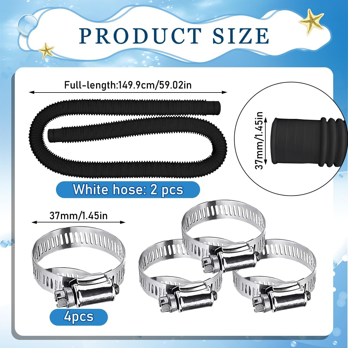 Ein Set Aus 2 Poolschläuchen, 32 Mm Poolschläuchen, Mit 4 Metallschlauchschellen, Geeignet Für Eingelassene Pools, Whirlpools Und Poolpumpen (schwarz).