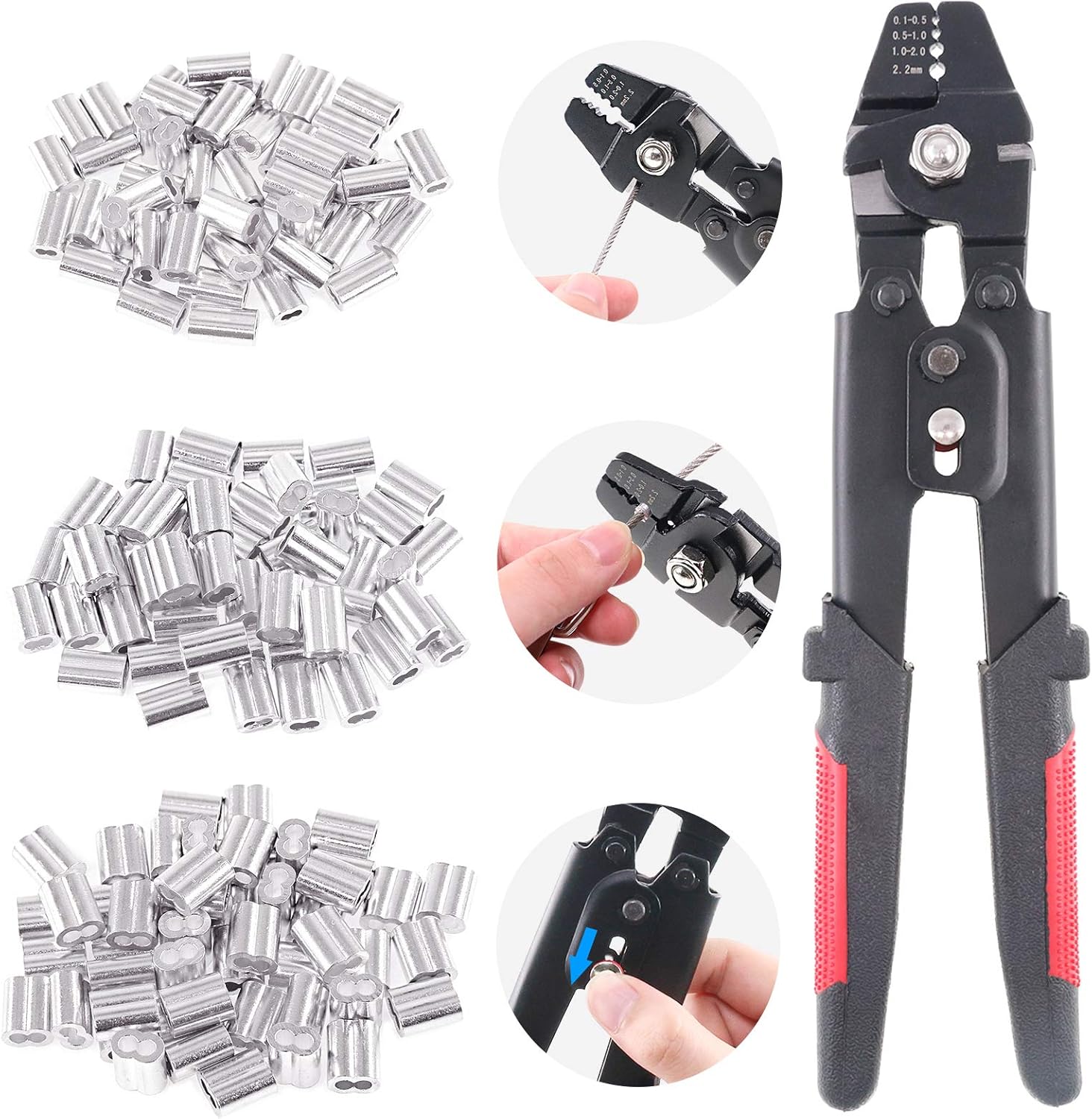 Drahtseil-crimpzange, Maximaler Crimpdurchmesser 2,2 Mm, Ausgestattet Mit 180 1,2/1,5/2,0 Mm Aluminium-doppelzylinder-crimpzangen.