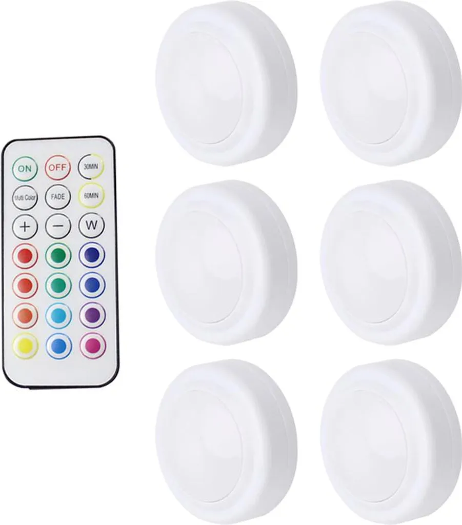 6-teiliges Nachtlicht-set, Led-schrankleuchte, Batteriebetrieben, Dimmbar, Inklusive 1 Fernbedienung.