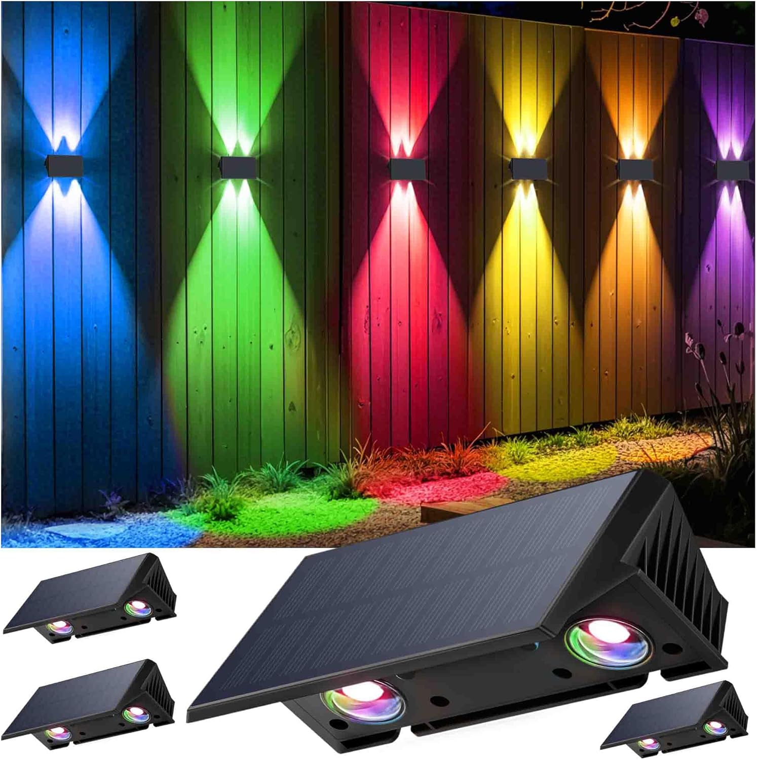 4er-pack Solar-gartenzaunleuchten, Rgb-beleuchtung Oben Und Unten, Wasserdichte Wandleuchte Mit 12 Stunden Akkulaufzeit Für Pool Und Garage