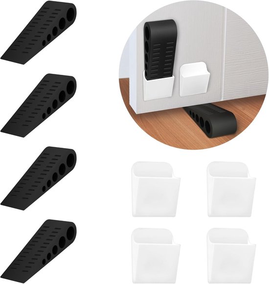 4er-pack Schwarze Türstopper In Keilform Aus Gummi Mit Aufbewahrungsfächern