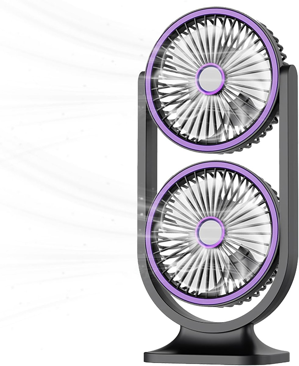 Tischventilator, Wiederaufladbarer Tischventilator, Kabelloser Tischventilator Mit 5 Geschwindigkeitsstufen, Zwei Lüftern, Leiser Betrieb, Grau, Fürs Büro