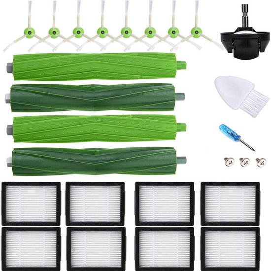 Irobot Roomba I7 I7+ E5 E6 Ersatzteile - Roomba I/e Serie Ersatzteilset - 4 Gummibürsten, 8 Hepa-filter, 8 Seitenbürsten