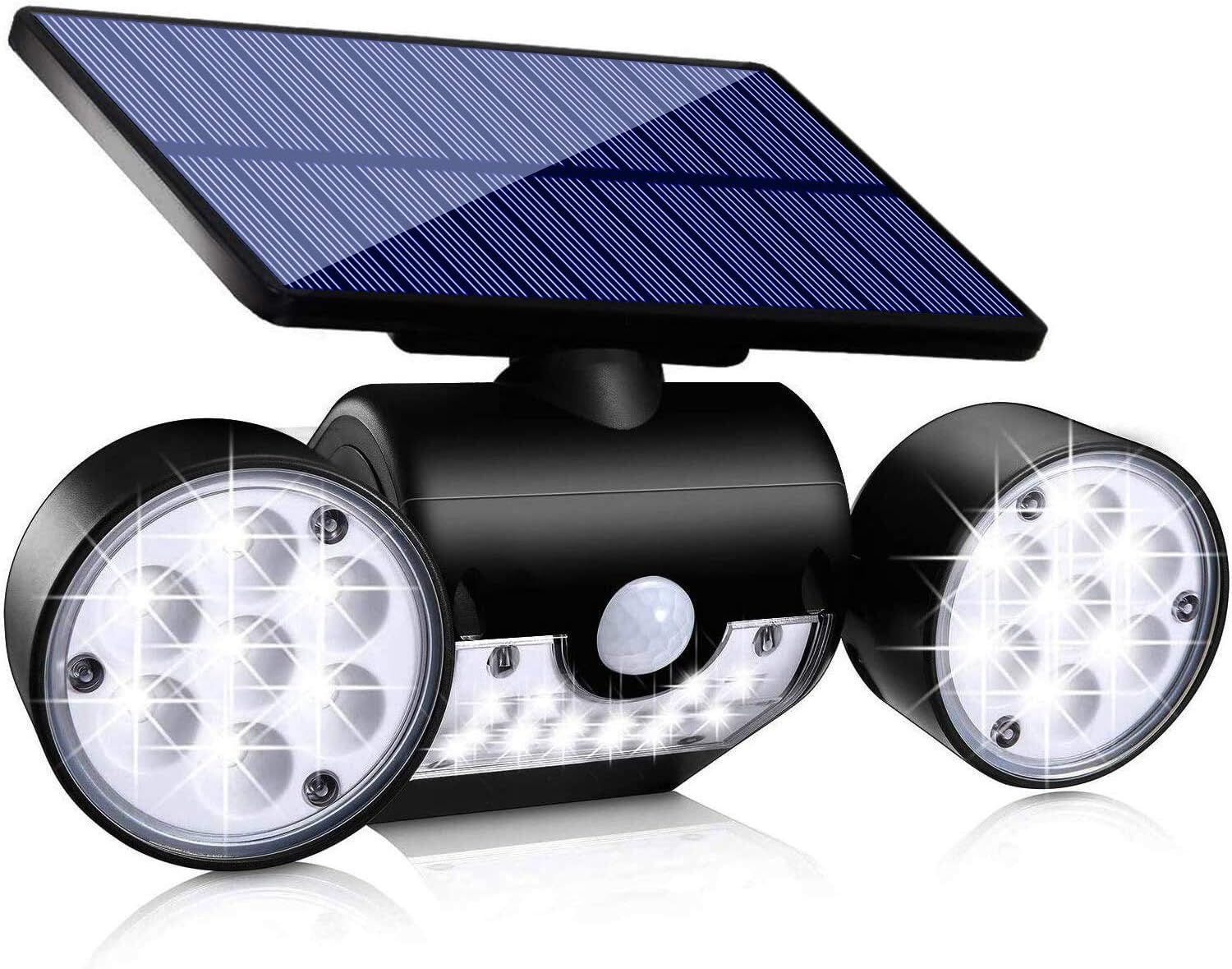 Solarbetriebene Außenbeleuchtung – Bewegungsmelder-sicherheitsleuchten – Solar-wandleuchten Mit Doppelstrahlern – Wasserdicht, 360° Verstellbar – 1 Stück