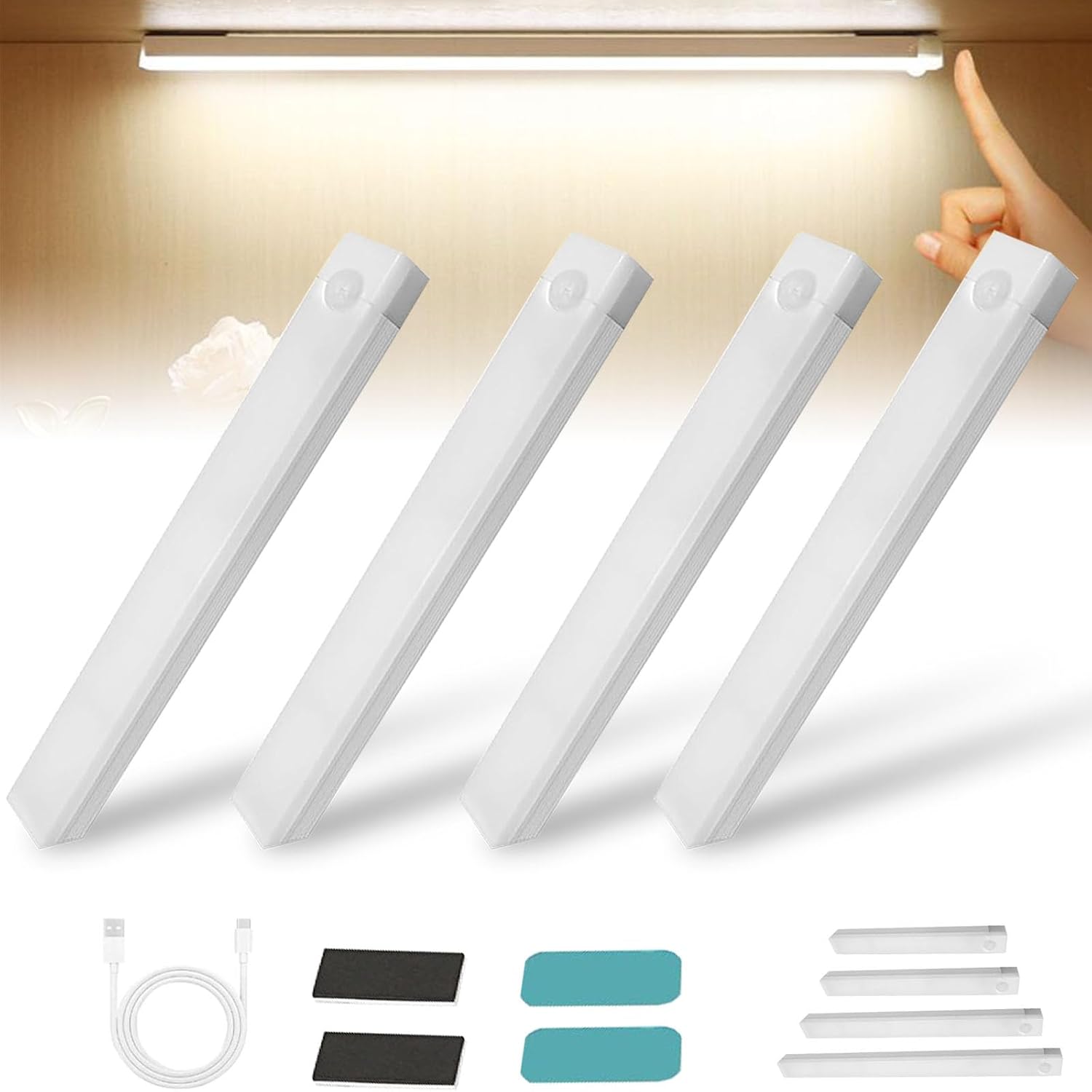 Led-leuchten Mit Bewegungsmelder (bohrfrei) – Magnetische, Wiederaufladbare Smart-innenlampe, Weiß, 20 Cm/7,8 Zoll
