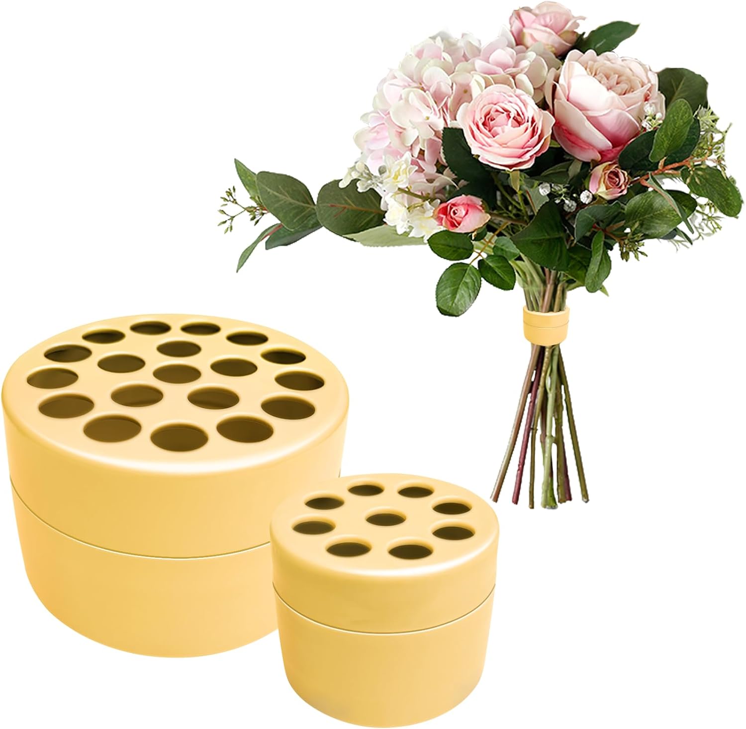 Set Mit 2 Spiralförmigen Blumenstielhaltern - Ikebana-werkzeug Aus Edelstahl Für Blumensträuße Und Vasenarrangements (gelb S+l)