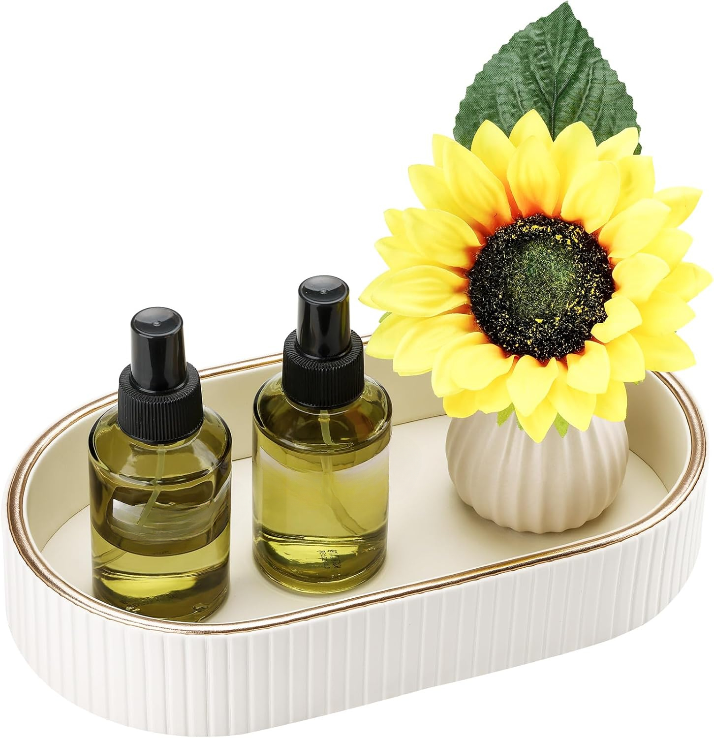Badezimmertablett - Ovales Dekoratives Ledertablett - Schmucktablett - Speiseteller - Schminktischtablett - Tablett Für Badezimmer, Toilette Und Küche (cremeweiß)